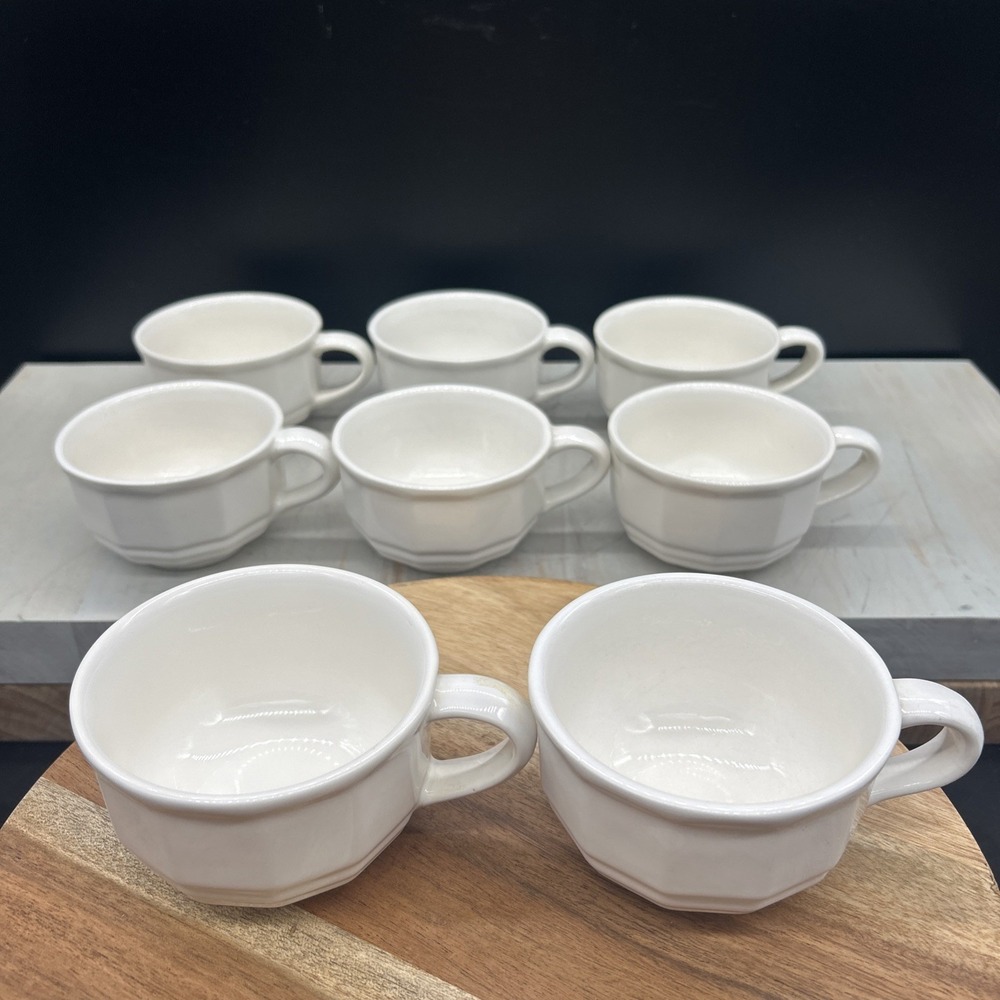 Set Of 8 Pfaltzgraff Heritage White Stoneware Mugs Holds 8oz.